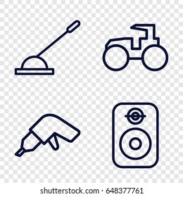 Power icons set. set of 4 power outline icons such as drill, tractor, arm lever