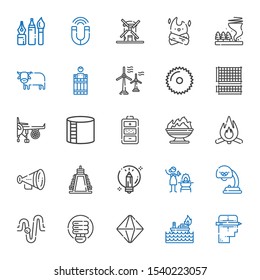 power icons set. Collection of power with creative, fire, minerals, light bulb, physics, lamp, weight, protest, bonfire, battery, industry tank. Editable and scalable power icons.