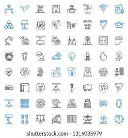 power icons set. Collection of power with idea, electric tower, radiator, ladder, lamp, chest expander, magnet, atomic, conserve, tornado, atoms. Editable and scalable power icons.