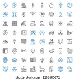 power icons set. Collection of power with lamp, grid, thinking, horse, industry, remote control, valve, tiger, voltmeter, radiation, reservoir. Editable and scalable power icons.