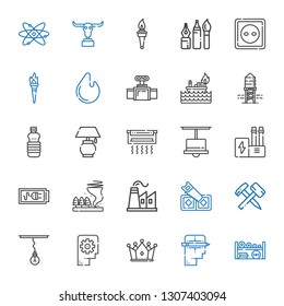 power icons set. Collection of power with weight, creative, crown, thinking, lamp, hammer, saw, factory, tornado, battery, industry, air conditioner. Editable and scalable power icons.