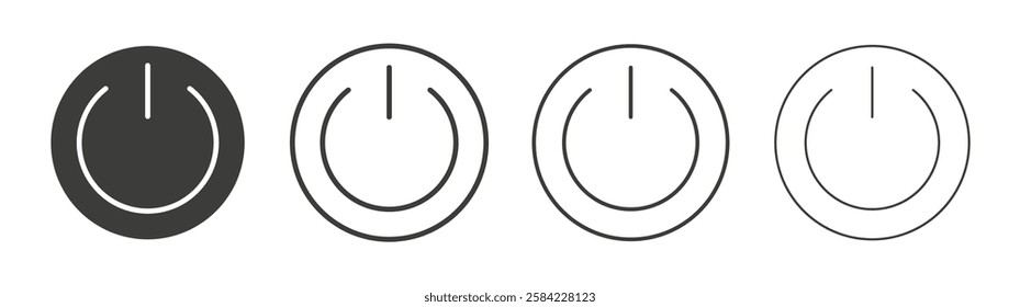 Power icons set. Liner outlined and flat black color