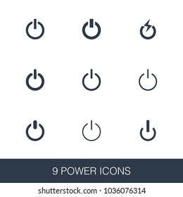 Power icons set. Simple design glyph signs. Power symbol template. Universal style icon, can be used for web and mobile UI