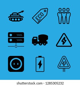 power icons set with socket, eco and battery vector set