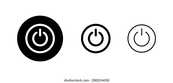 Iconos de encendido configurados. Símbolo y signo del interruptor de encendido. Energía eléctrica