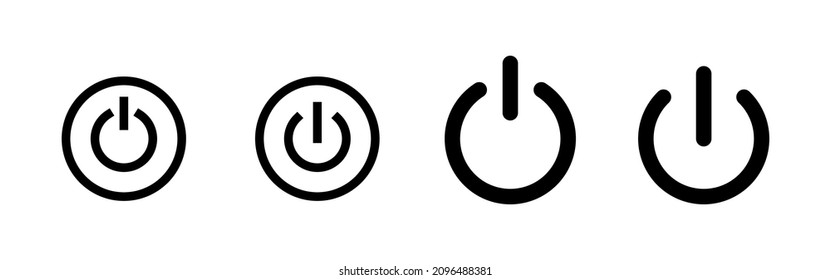 Iconos de encendido configurados. Símbolo y signo del interruptor de encendido. Energía eléctrica