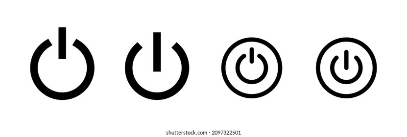 Iconos de encendido configurados. Símbolo y signo del interruptor de encendido. Energía eléctrica