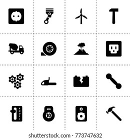 Power icons. vector collection filled power icons. includes symbols such as windmill, turbo, car broken battery, auto transmission, piston. use for web, mobile and ui design.