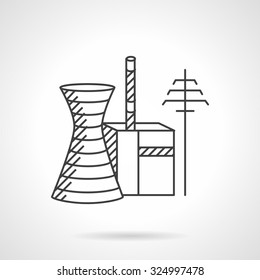 Power industry structures. Thermal power plant. Flat line style  vector icon. Design symbols for business and website.