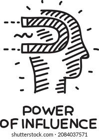  Power of influence - sketchy vector illustration. The head with the magnet inside