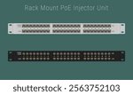 Power injector 1U panels for a 19-inch server rack or cabinet. Vector illustration in flat style