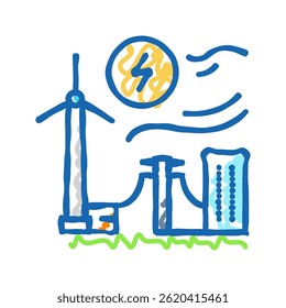 power integration wind turbine doodle icon sketch vector. power integration wind turbine sign. isolated symbol illustration
