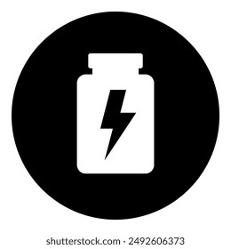 A power jar symbol in the center. Isolated white symbol in black circle. Vector illustration on white background