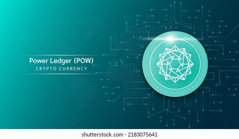 Power Ledger-Münze-Kryptowährung-Token-Symbol. Kryptowährung mit Börseninvestitionshandel. Münzsymbol auf dunklem Hintergrund. Finanzierungskonzept für Wirtschaftstrends 3D-Vektorgrafik.