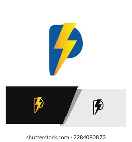 Power letter P logo with lightning bold element enclosed the letter P for electricity or power brands