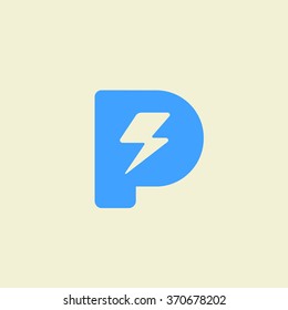 Power letter P logo with lightning  shape icon design template element. Energy electra sign