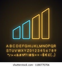 Power level neon light icon. Adjustment. Air conditioner temperature regulation. Mobile signal. Glowing sign with alphabet, numbers and symbols. Vector isolated illustration