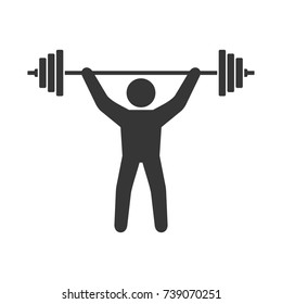 Power Lifting Icon. Man with Barbell Sign. Vector