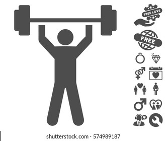 Power Lifting pictograph with bonus valentine pictures. Vector illustration style is flat iconic gray symbols on white background.