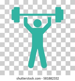 Power Lifting vector icon. Illustration style is a flat iconic cyan symbol on a transparent background.