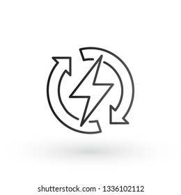Power lightning with circle refresh arrows logo icon. Vector electric fast thunder bolt symbol. Vector illustration isolated on white background
