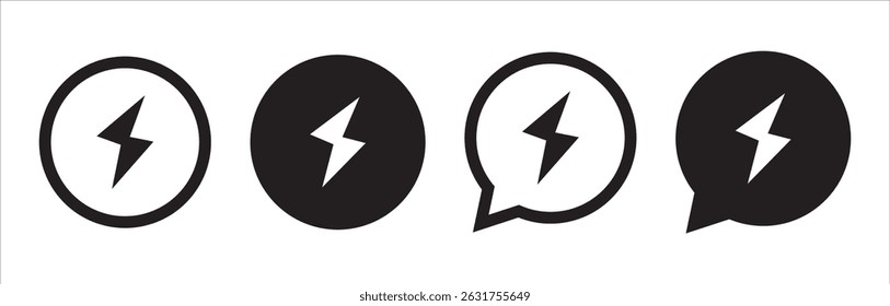 Power lightning or energy charging vector icons.  Lightning bolt sign in the circle.  Electric power vector isolated on white background.