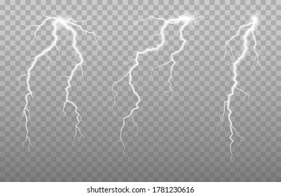 The power of lightning and shock discharge, thunder, radiance. Thunder bolt isolated.
