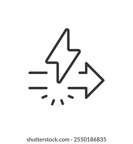 Daño en la línea eléctrica, icono en el diseño de la línea. Energía, línea, daño, corte, electricidad, reparación, destrucción en el Vector de fondo blanco. Icono de trazo editable del daño de la línea eléctrica