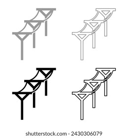 Power line electric pole electric power transmission concept high voltage wire row of pillars with cable set icon grey black color vector illustration image solid fill outline contour line thin flat 