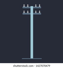 Power line energy vector flat icon sign. Industry tower cable equipment. High wire pole voltage renewable. Tall steel supply