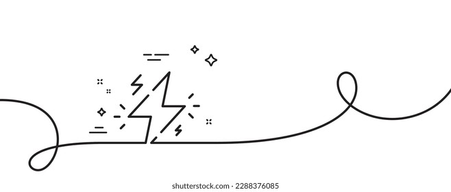 Power line icon. Continuous one line with curl. Flash electric energy sign. Lightning bolt symbol. Power single outline ribbon. Loop curve pattern. Vector