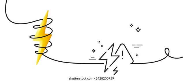 Power line icon. Continuous one line with curl. Flash electric energy sign. Lightning bolt symbol. Lightning bolt single outline ribbon. Loop curve with energy. Vector