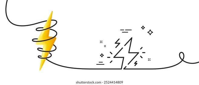 Power line icon. Continuous one line with curl. Flash electric energy sign. Lightning bolt symbol. Power single outline ribbon. Loop curve with energy. Vector