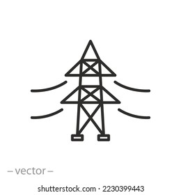 power line icon, electricity pylon, thin line symbol on white background - editable stroke vector illustration