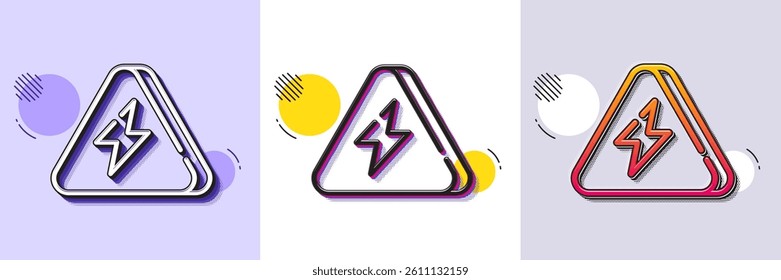 Power line icon. Halftone dotted pattern. Gradient icon with grain shadow. Flash electric energy sign. Lightning bolt symbol. Line lightning bolt icon. Various designs. Vector