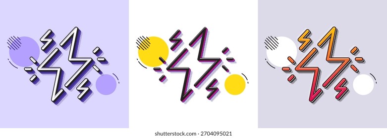 Power line icon. Halftone dotted pattern. Gradient icon with grain shadow. Flash electric energy sign. Lightning bolt symbol. Line power icon. Various designs. Vector