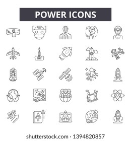 Power line icon signs.  Linear vector outline illustration set concept.