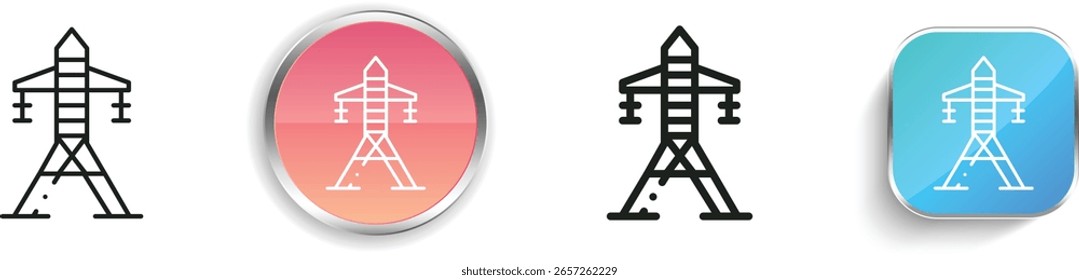 Icono de línea eléctrica. Diseño de estilo lineal delgado, regular y de Botón aislado sobre fondo blanco