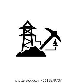 Power Line with Mining Icon for Energy Sources in Mining Operations - Black Design