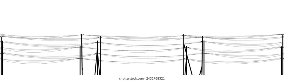 Power line. Poles and wires for supplying energy. Picture horizontally seamless. Object isolated on white background. Cartoon fun style Illustration vector