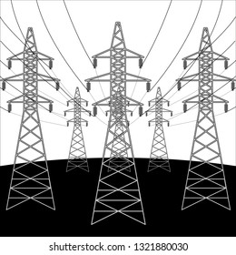 Power line pylons. Electricity distribution technology concept, vector  illustration, isolated on white