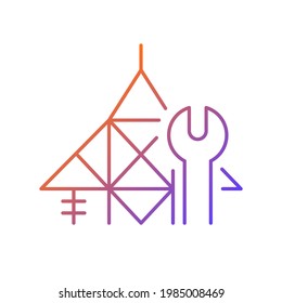 Power line repair gradient linear vector icon. Maintenance on transmission lines. Hotline repairment. Fixing circuits. Thin line color symbols. Modern style pictogram. Vector isolated outline drawing