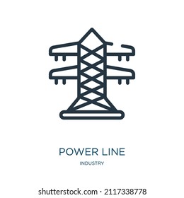 power line thin line icon. power, electricity linear icons from industry concept isolated outline sign. Vector illustration symbol element for web design and apps.