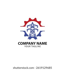 Power line two color line icon. Power tower and lightning bicolor outline symbol. Energy distribution. Energy infrastructure.EPS 10