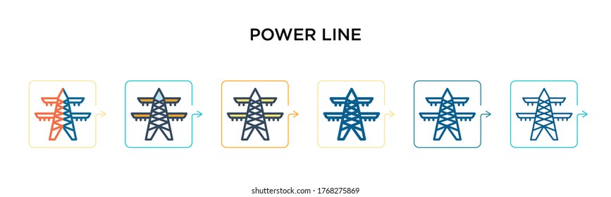Power line vector icon in 6 different modern styles. Black, two colored power line icons designed in filled, outline, line and stroke style. Vector illustration can be used for web, mobile, ui