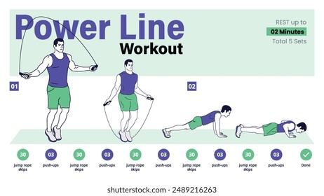 Power Line Workout Complete Step-by-Step Guide for a Home Workout-Vector Design