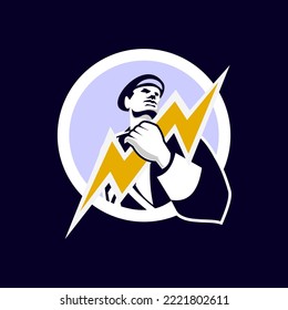 VECTOR DE ILUSTRACIÓN DE RETRO DE LÍNEA DE ALIMENTACIÓN. ELECTRICIDAD DEL EJÉRCITO