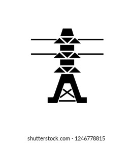 Power lines black icon, vector sign on isolated background. Power lines concept symbol, illustration 