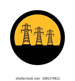 Power lines, black and yellow colors, round sign for design on a white background, vector illustration