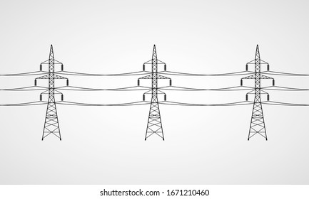 Stromleitungen. Hochspannungs-Stromleitungen-Übertragungstürme. Vektorillustration